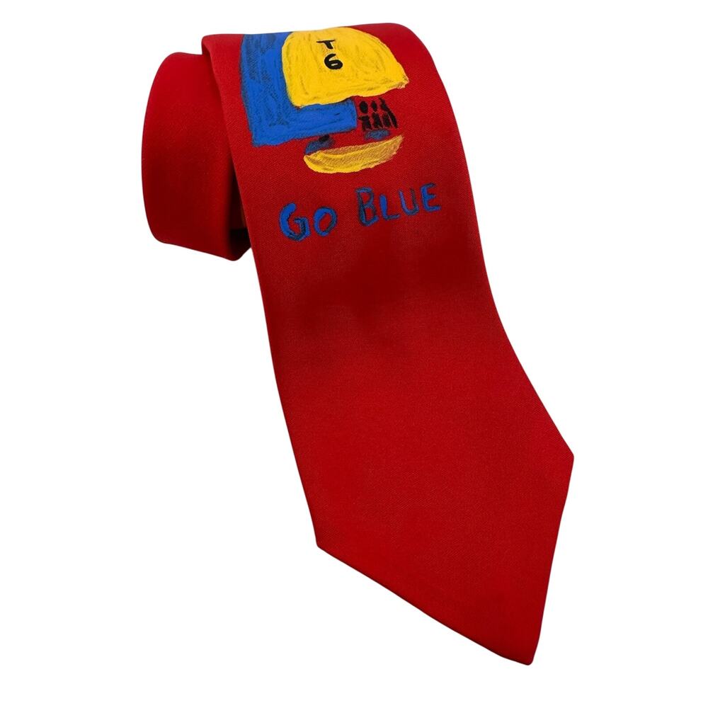 Hand Painted Go Blue Sailboat Novelty Necktie Red Acetate Dad Custom Art Tie 56"